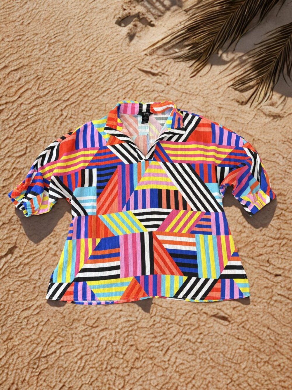 Ali Miles Women’s Tunic Top — Multicolor Geometric Stripes